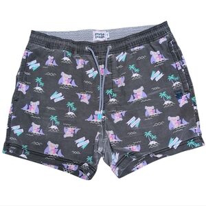 Party Pants Let's Get Hammered Sharks Swim Trunks Faded Black Size Large